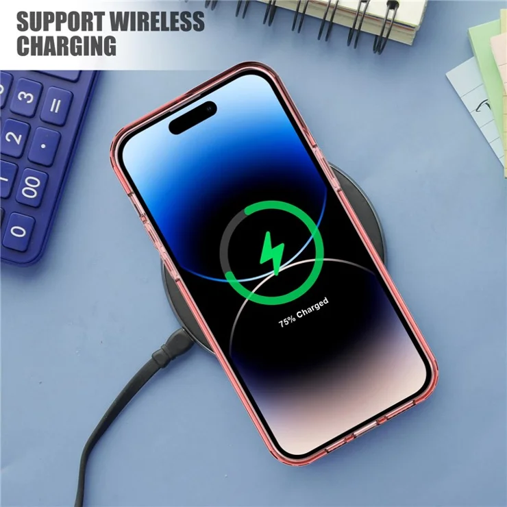 For iPhone 14 Pro Max Card Series Thickened TPU Phone Cover Transparent Card Holder Shockproof Case - Transparent Pink