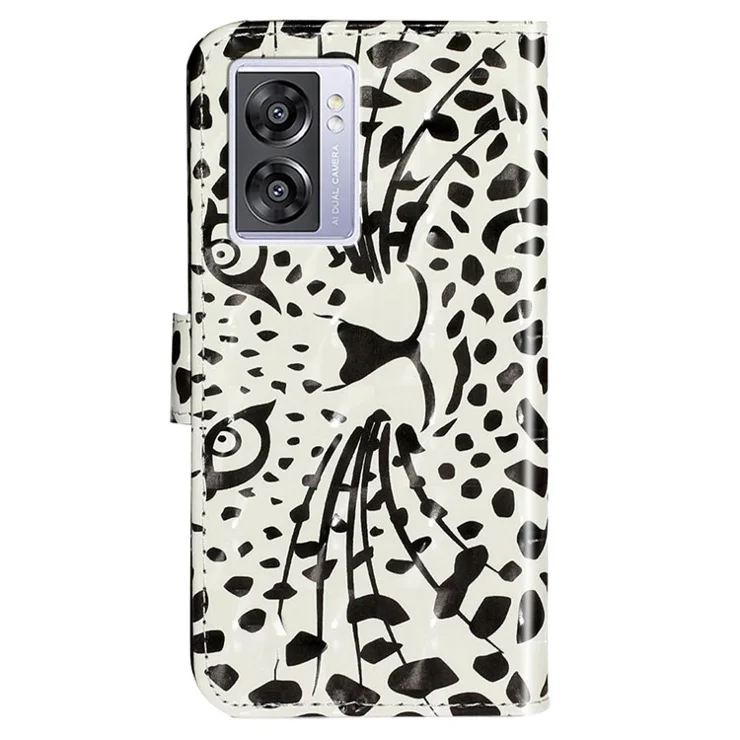 For Oppo A57 (2022) 5G / A57 4G / A77 5G / A57s 4G PU Leather Wallet Phone Case 3D Pattern Printing Shockproof Case Folio Flip Cover with Stand / Strap - Leopard Head