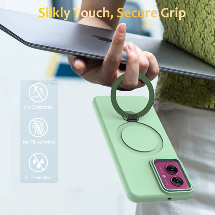 JNERBUYI Custodia per Motorola Moto G55 con Anello 360°with Obiettivo Cover, Custodia Protective con Supporto Magnetico, Cover Antiurto Bumper. Verde