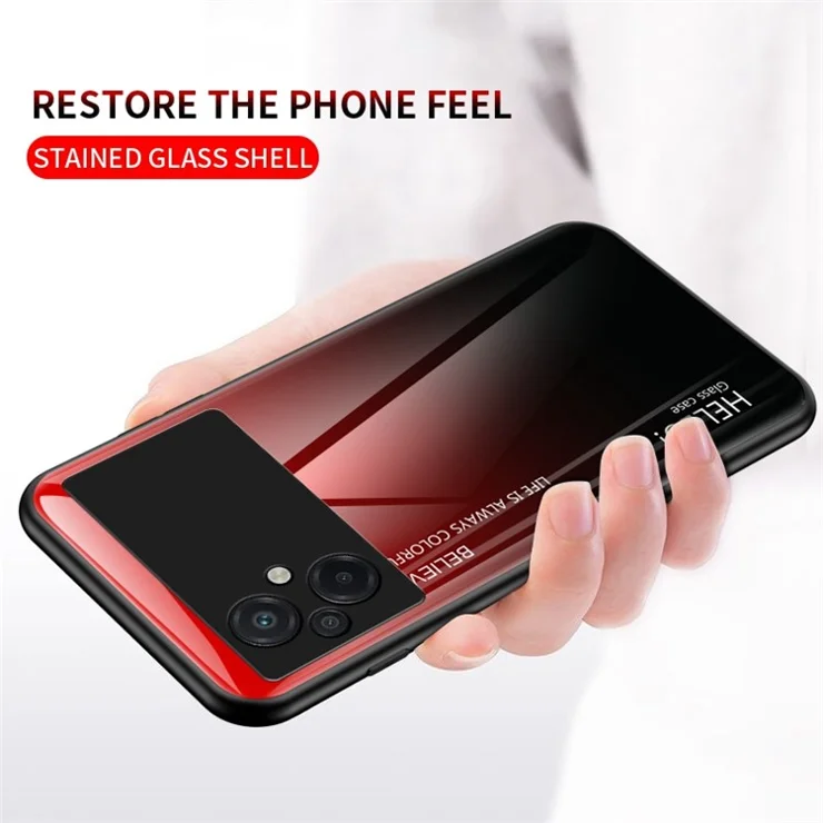 Anti-fall Phone Case For Xiaomi Poco M5 4G, Tempered Glass + PC + TPU Stylish Gradient Color Cell Phone Cover - Gradient Red Black