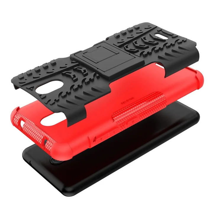 For Nokia C100 4G Hard PC+TPU Tires Style Cool Rugged Phone Case Kickstand Anti-Slip Shockproof Cover - Red