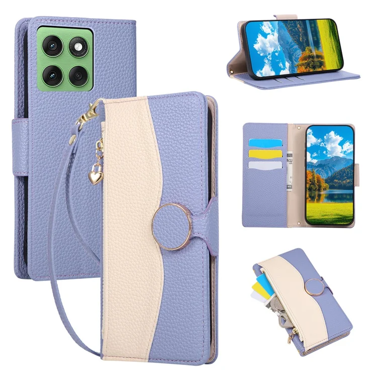Phone Case For Motorola Edge 60 Fusion 5G / Edge 60 5G Zipper Wallet Color Splicing TPU PU Leather Flip Phone Cover with Strap - Purple Phone Case For Motorola Edge 60 Fusion 5G / Edge 60 5G Zipper Wallet Color Splicing TPU PU Leather Flip Phone Cover with Strap - Purple