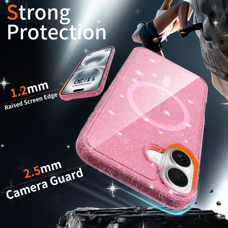 Custodia ibrida iPhone 16e Glitter con supporto - Compatibile con