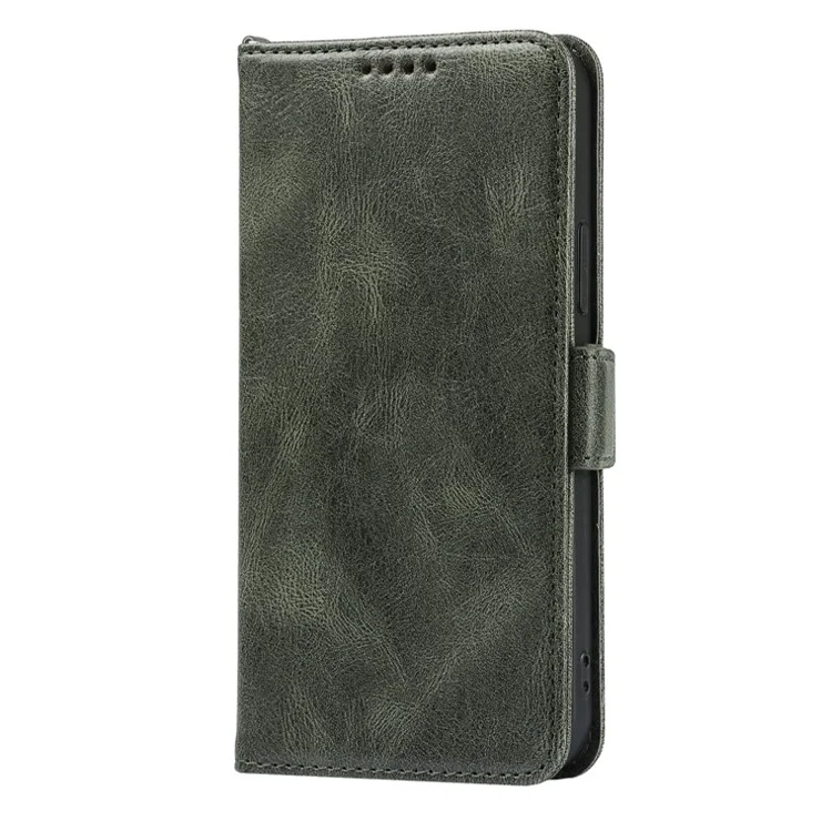 For iPhone 14 Shockproof Flip Leather Phone Case Retro Wallet Stand Magnetic Clasp Phone Cover with Strap - Green