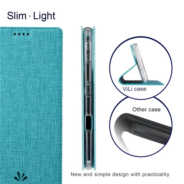 VILI DMX Series for Sharp Aquos Sense 7 Plus PU Leather Stand Card Slots Case Magnetic Absorption Flip Protective Phone Cover - Blue