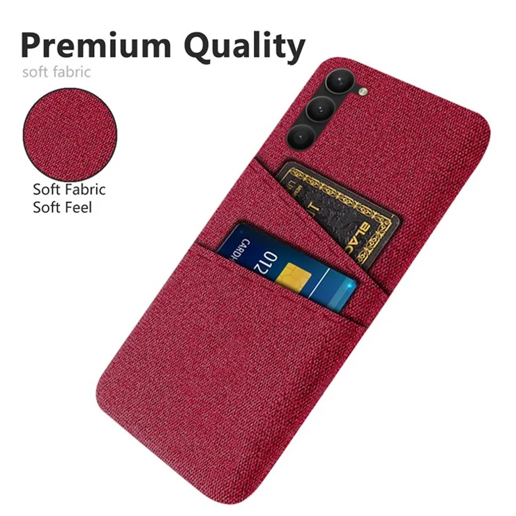 For Samsung Galaxy S23+ Cloth Texture Phone Case Dual Card Slots Hard PC Phone Back Cover - Red