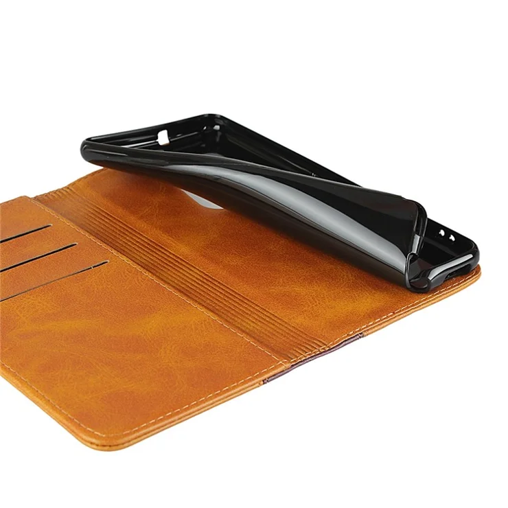For Fujitsu Arrows Be4 Bi-color Splicing PU Leather Flip Wallet Case Calf Texture Stand Magnetic Absorption Protective Phone Cover - Yellow / Brown
