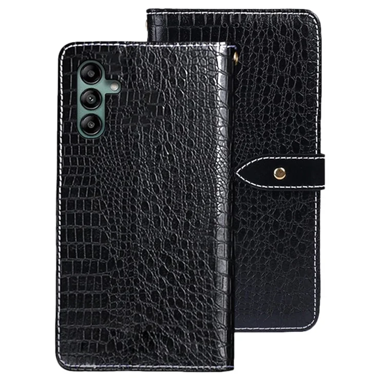 IDEWEI For Samsung Galaxy A04s 4G (164.7 x 76.7 x 9.1 mm) Crocodile Texture PU Leather Wallet Phone Case Viewing Stand Magnetic Protective Flip Folio Cover - Black