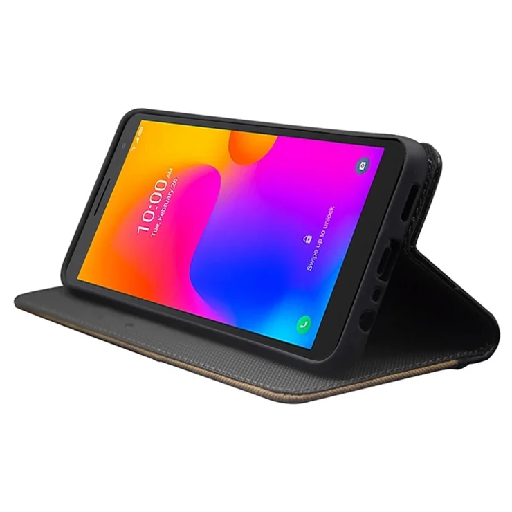 IDEWEI For Alcatel 1B (2022) Splicing PU Leather Stand Case Card Holder Magnetic Clasp Phone Cover with Hand Strap - Black