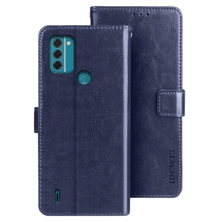 IDEWEI For Nokia C31 4G Crazy Horse Texture Shockproof Phone Case Stand Flip Leather Wallet Phone Cover - Dark Blue