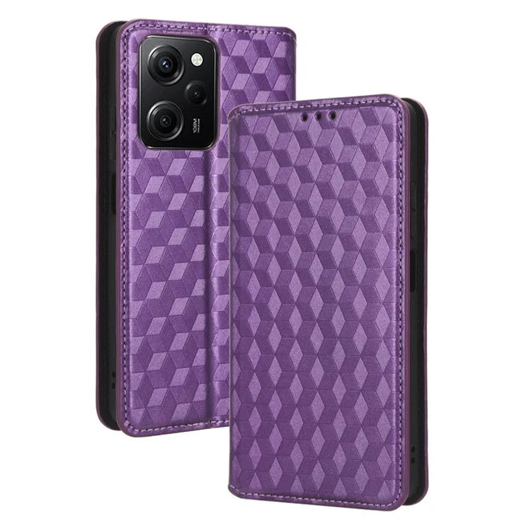 Protective Phone Cover For Xiaomi Redmi Note 12 Pro 5G / Note 12 Pro Speed 5G / Poco X5 Pro 5G Rhombus Pattern Imprinted Magnetic PU Leather Flip Wallet Case Stand - Purple
