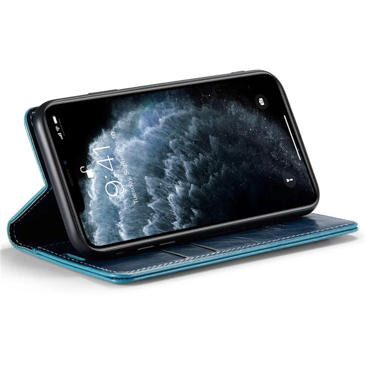 CASEME 003 Series For iPhone 11 Pro 5.8 inch PU Leather Retro Waxy Texture Phone Case Wallet Stand Cellphone Cover - Blue