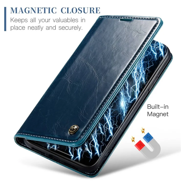 CASEME 003 Series For iPhone 11 Pro 5.8 inch PU Leather Retro Waxy Texture Phone Case Wallet Stand Cellphone Cover - Blue
