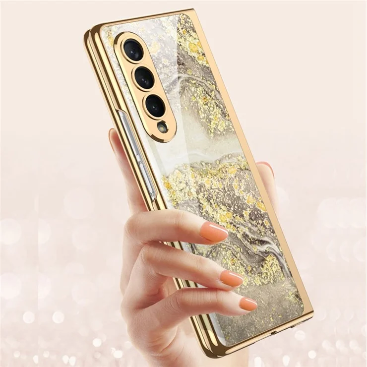 GKK For Samsung Galaxy Z Fold4 5G Marble Pattern Printing Electroplated Back Cover Drop Resistant Tempered Glass + Hard PC Folding Phone Case - Marble 07