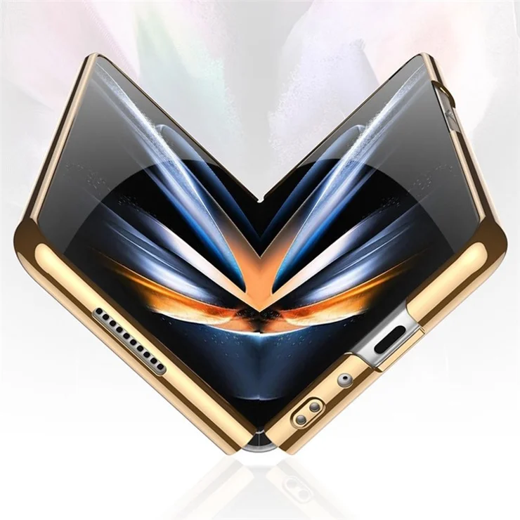 GKK For Samsung Galaxy Z Fold4 5G Electroplated Pattern Printing Tempered Glass Phone Case Hard PC Shockproof Anti-Scratch Folding Cover - Contrast Leather Texture 01