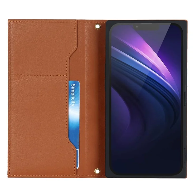 For iPhone 13 Pro Max 6.7 inch Shockproof Rhombus Imprinted Phone Case PU Leather Zipper Pocket Wallet Stand Cover with Shoulder Strap - Brown