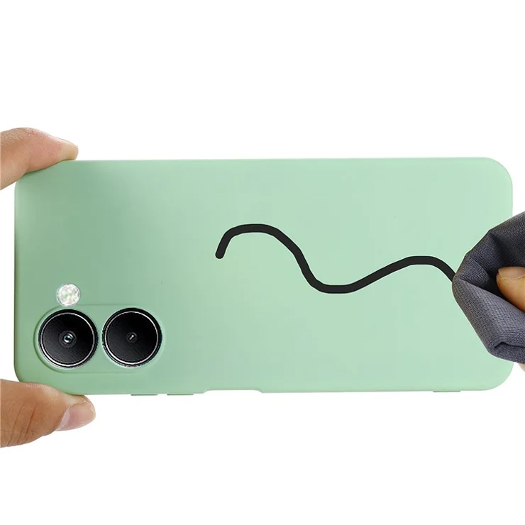 For Realme C33 2023 4G / C33 4G Liquid Silicone Cell Phone Case Anti-Scratch Soft Protective Cover with Strap - Green