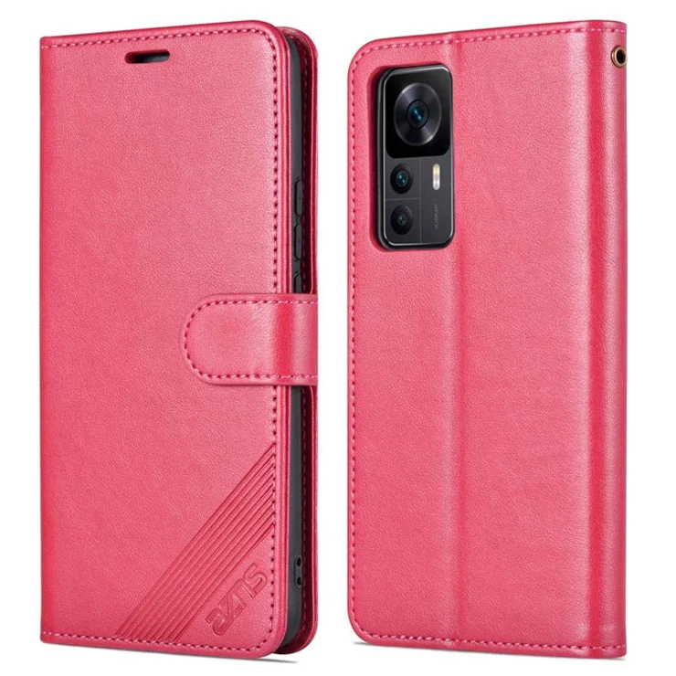 AZNS For Xiaomi Redmi K50 Ultra 5G / 12T 5G Wallet Phone Case Shockproof PU Leather Cover Anti-Scratch Phone Case with Stand - Red
