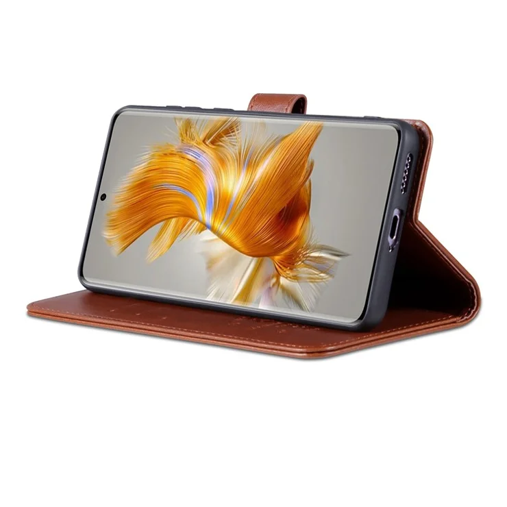 AZNS For Huawei Mate 50 4G Shockproof PU Leather Cover Magnetic Clasp Phone Case with Wallet Stand - Brown