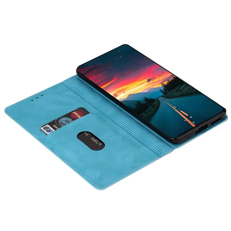 For Xiaomi 13 Slim Card Holder Stand Phone Cover Glitter Powder PU Leather Cell Phone Case with Magnetic Auto-absorbed Closure - Blue
