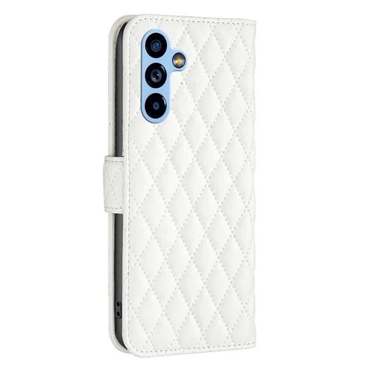 BINFEN COLOR BF Style-14 For Samsung Galaxy A54 5G Wallet Phone Case Imprinted Rhombus Pattern Protective Case Magnetic Closure PU Leather Cover with Stand - White
