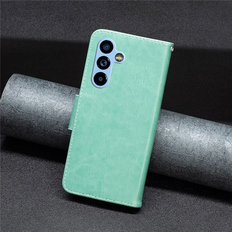 For Samsung Galaxy A54 5G Wallet Case Imprinted Butterflies Leather Phone Cover with Strap - Green