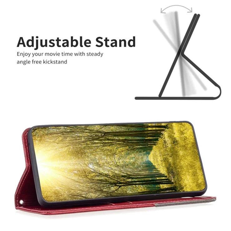 For Samsung Galaxy A54 5G Leather Case with Card Holder Imprinting Pattern Phone Stand Cover - Red