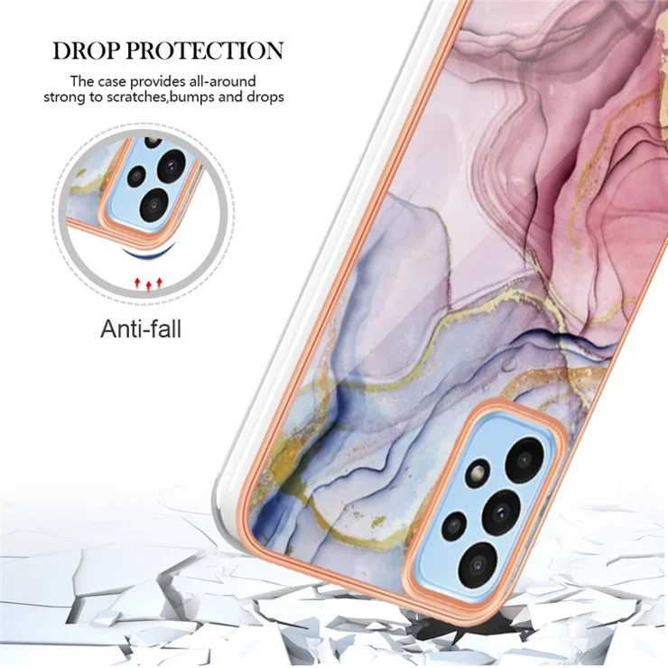 YB IMD Series-16 Style E for Samsung Galaxy A53 5G IMD Marble Pattern Soft TPU Case 2.0mm Electroplating Phone Cover Protector - Rose Gold