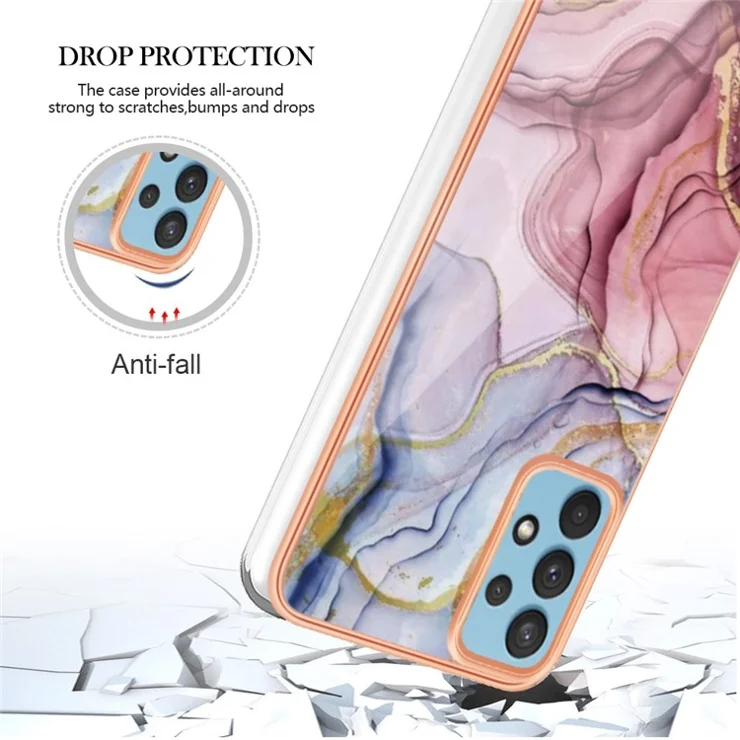 YB IMD Series-16 Style E for Samsung Galaxy A32 4G (EU Version) 2.0mm Marble Pattern TPU Cover IMD Electroplating Frame Cell Phone Case - Rose Gold