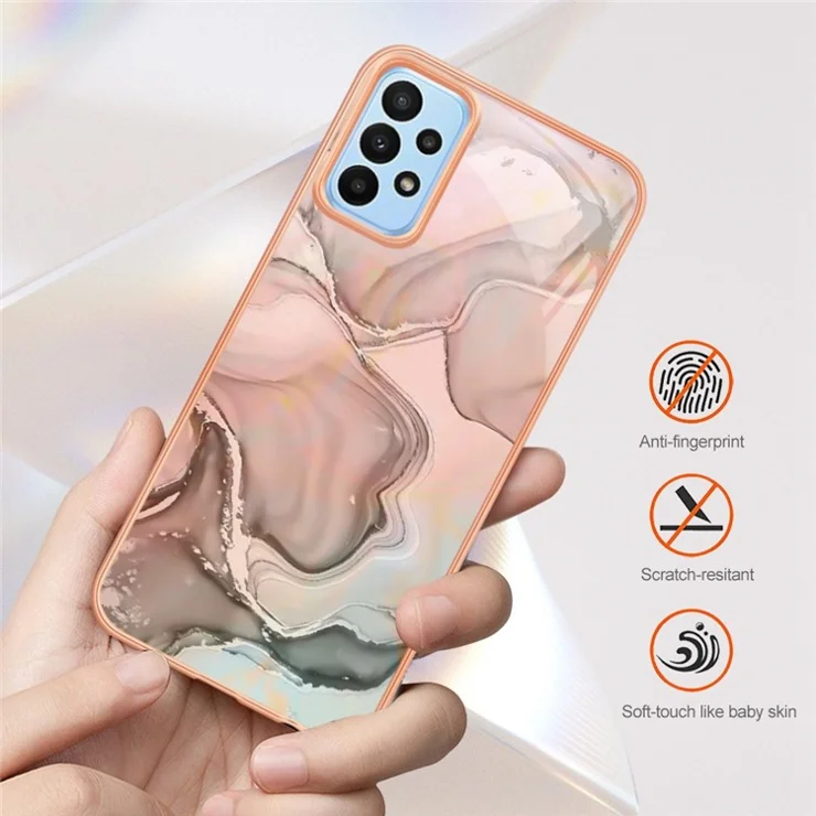YB IMD Series-16 Style E for Samsung Galaxy A33 5G IMD Marble Pattern Shockproof Phone Case Electroplating Frame 2.0mm Soft TPU Cover - Rose Gold