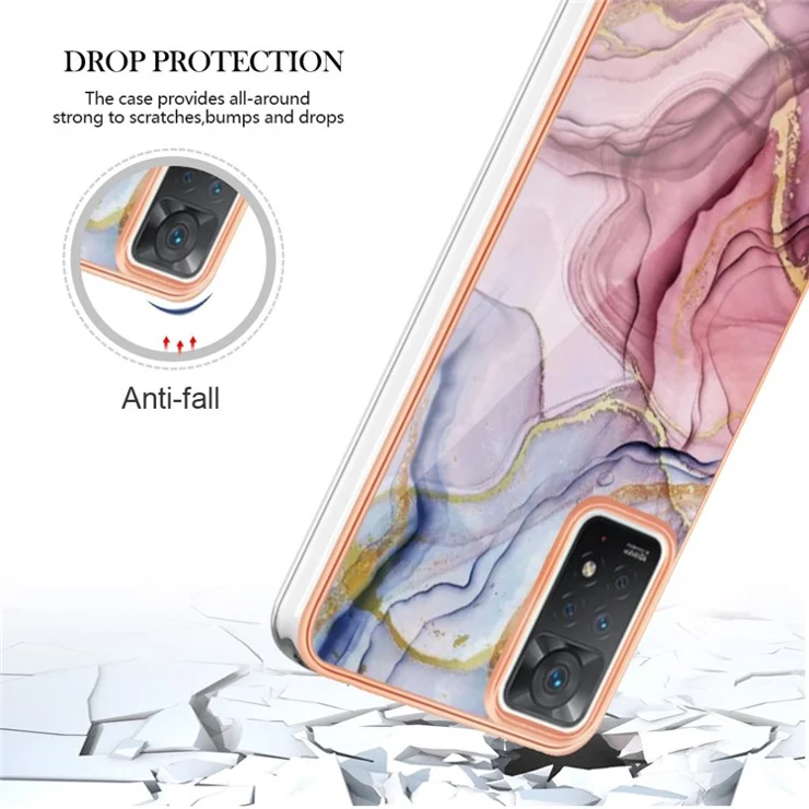 For Xiaomi Redmi Note 12 Pro 4G / 11 Pro 4G (MediaTek) / Note 11 Pro 5G (Qualcomm) YB IMD Series-16 Style E Marble Pattern Case 2.0mm TPU Electroplated IMD Shockproof Phone Cover - Rose Gold