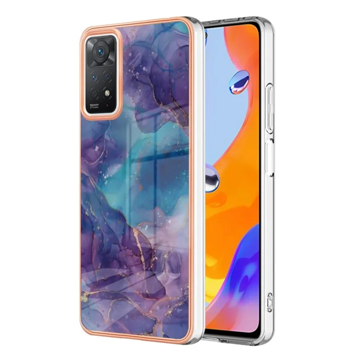 For Xiaomi Redmi Note 12 Pro 4G / 11 Pro 4G (MediaTek) / Note 11 Pro 5G (Qualcomm) YB IMD Series-16 Style E Marble Pattern Case 2.0mm TPU Electroplated IMD Shockproof Phone Cover - Purple