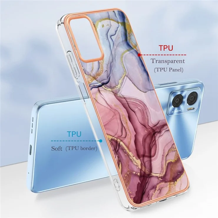 For Motorola Moto E22 4G / E22i 4G YB IMD Series-16 Style E Marble Pattern Phone Case Electroplating Frame 2.0mm TPU Anti-Scratch IMD Shockproof Cover - Rose Gold