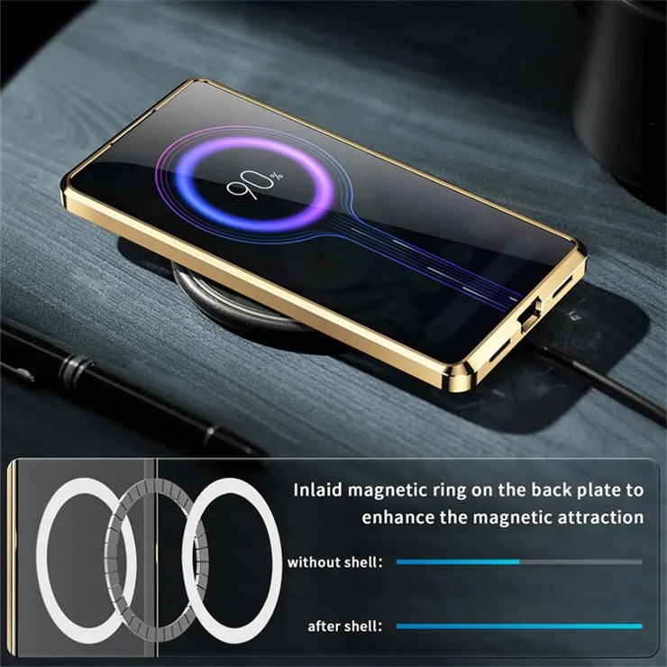 For Google Pixel 7 Pro 5G Anti-scratch Magnetic Adsorption Matte Phone Cover TPU Back + Metal Edge Integrated Lens Protection Case - Gold