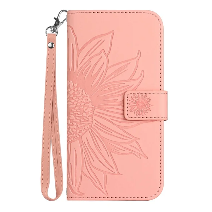 For Xiaomi Redmi Note 12 Pro 5G / Note 12 Pro Speed 5G / Poco X5 Pro 5G HT04 Flip Case, Sunflower Imprinted Wallet Skin-Touch PU Leather Stand Magnetic Phone Cover with Hand Strap - Pink