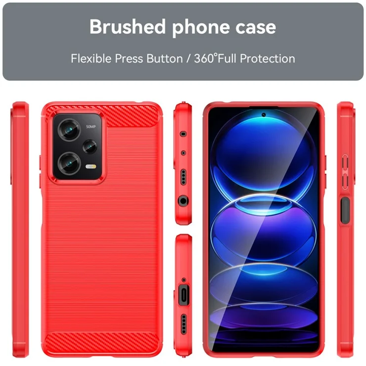 For Xiaomi Redmi Note 12 Pro 5G / Note 12 Pro Speed 5G / Poco X5 Pro 5G Collision Proof Carbon Fiber Texture TPU Protective Phone Cover Brushed Mobile Phone Case - Red
