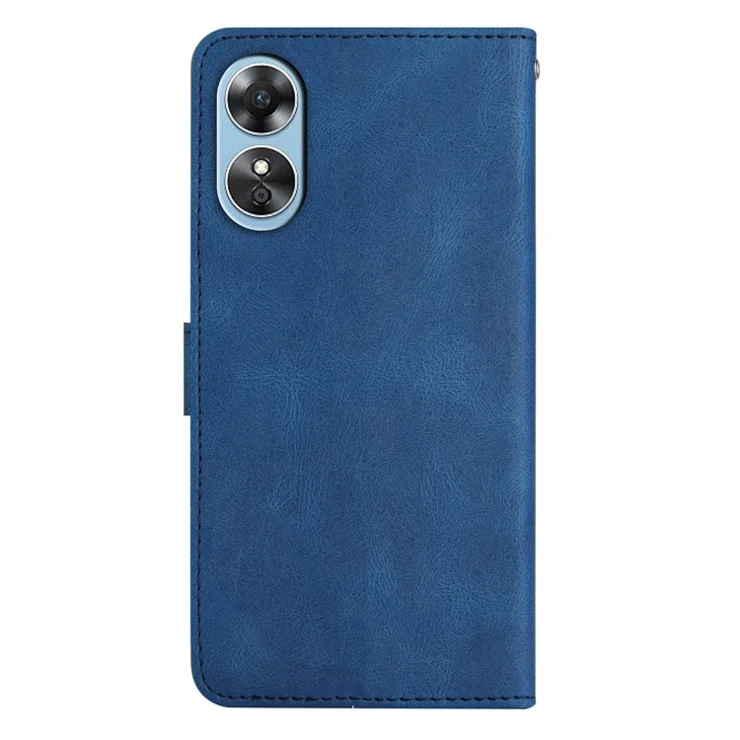 Wallet Phone Case for Oppo A17 4G / A17k 4G Lines Imprinted Protective Case Crazy Horse Texture PU Leather Cover with Strap - Blue