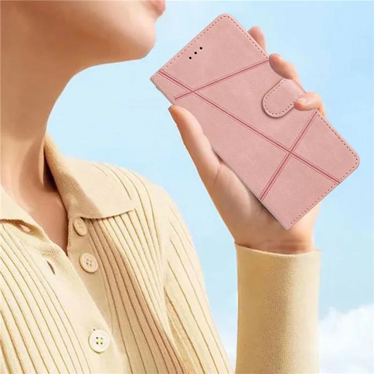 Phone Case for iPhone 6 / 6s / 7 / 8 4.7-inch / iPhone SE (2022) / SE (2020) Lines Imprinted Anti-Drop Stand Case Crazy Horse Texture PU Leather Cover with Strap - Rose Gold