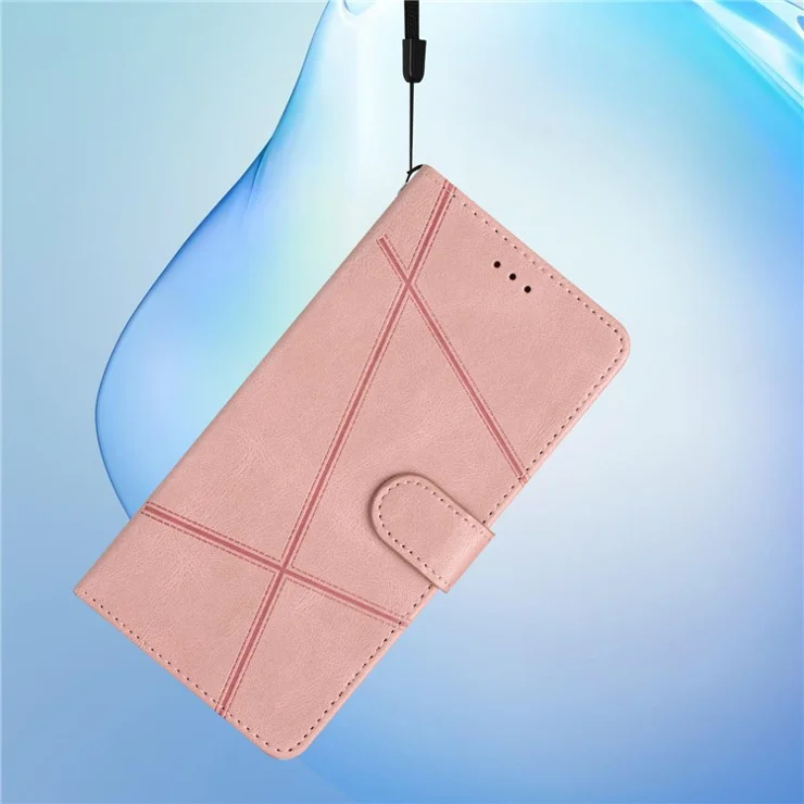Phone Case for iPhone 6 / 6s / 7 / 8 4.7-inch / iPhone SE (2022) / SE (2020) Lines Imprinted Anti-Drop Stand Case Crazy Horse Texture PU Leather Cover with Strap - Rose Gold