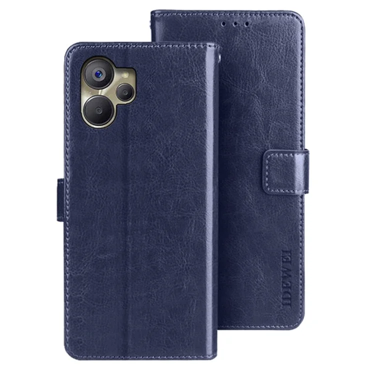 IDEWEI For Realme 10 5G / 9i 5G PU Leather Adjustable Stand Wallet Flip Cover Crazy Horse Texture Phone Protective Case - Dark Blue