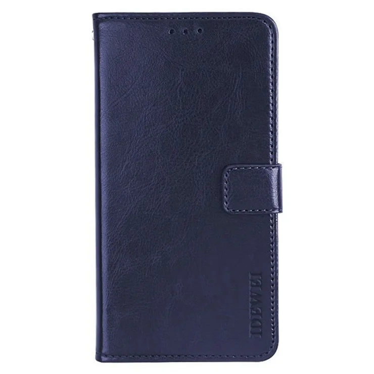 IDEWEI For TECNO Pova 4 4G Overall Coverage PU Leather Flip Stand Wallet Cover Crazy Horse Texture Phone Protective Case - Dark Blue