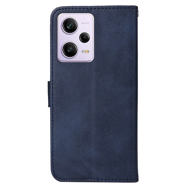For Xiaomi Redmi Note 12 Pro+ 5G Calf Texture PU Leather Wallet Case Foldable Stand Magnetic Closure Phone Cover with Strap - Blue