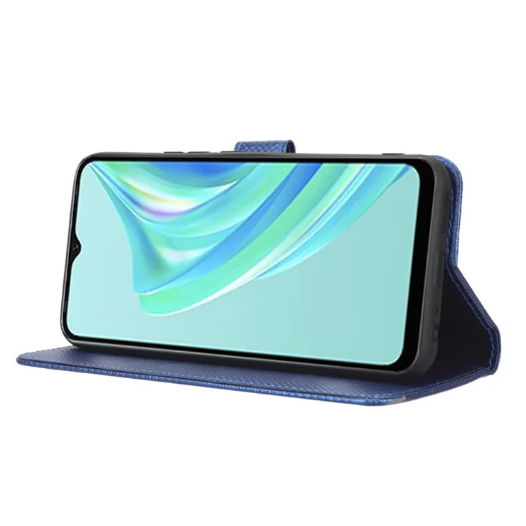 For Infinix Hot 20i 4G X665C / X665E Diamond Texture PU Leather Case Full Protection Stand Wallet Phone Cover with Strap - Blue