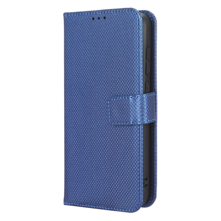 Diamond Texture Phone Shell For TECNO Pop 6 4G / BE7, Magnetic Clasp Phone Case Foldable Stand PU Leather Wallet Cover - Blue