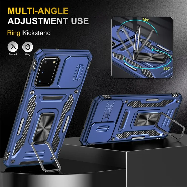 Armor Series for Samsung Galaxy S20 4G / 5G Kickstand PC + TPU Hybrid Cover Anti-collision Protective Phone Case with Slide Camera Protector - Navy Blue
