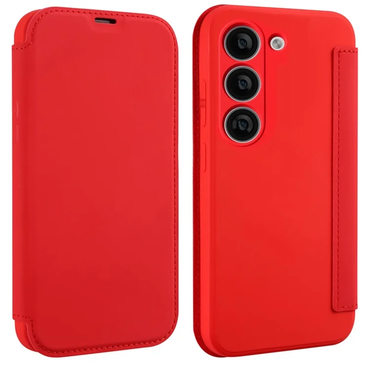 For Samsung Galaxy S23+ Anti-drop Card Holder Kickstand Liquid Silicone Protective Case Skin-touch Phone Cover - Red