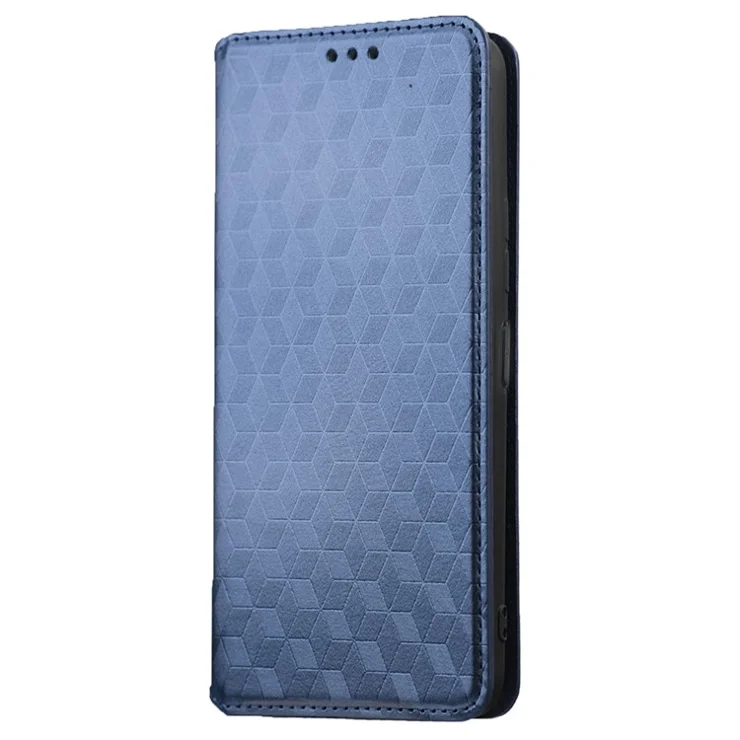 For TCL Ion Z Stand Wallet Phone Case, Fall Resistant Imprinted Rhombus Pattern PU Leather Magnetic Auto-absorbed Folio Flip Cover - Blue