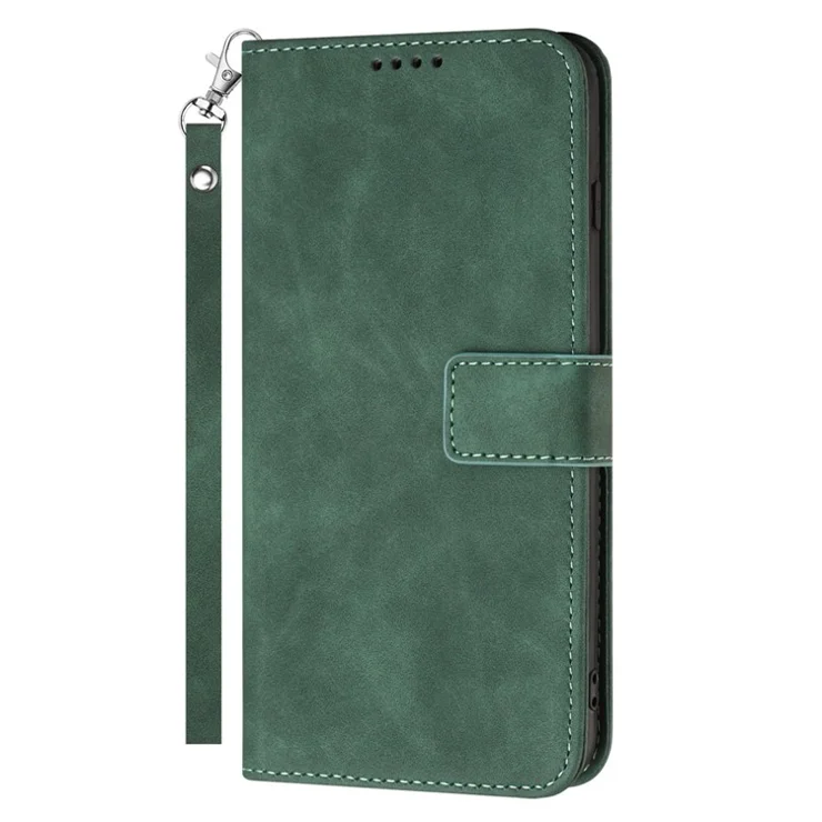 For Samsung Galaxy S23 Phone Case Magnetic Clasp PU Leather Stand Cell Phone Flip Wallet Cover with Strap - Green