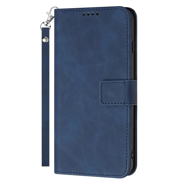 Anti-dust Phone Cover for Samsung Galaxy A14 5G / A14 4G Magnetic Clasp PU Leather Stand Flip Wallet Phone Case with Strap - Blue