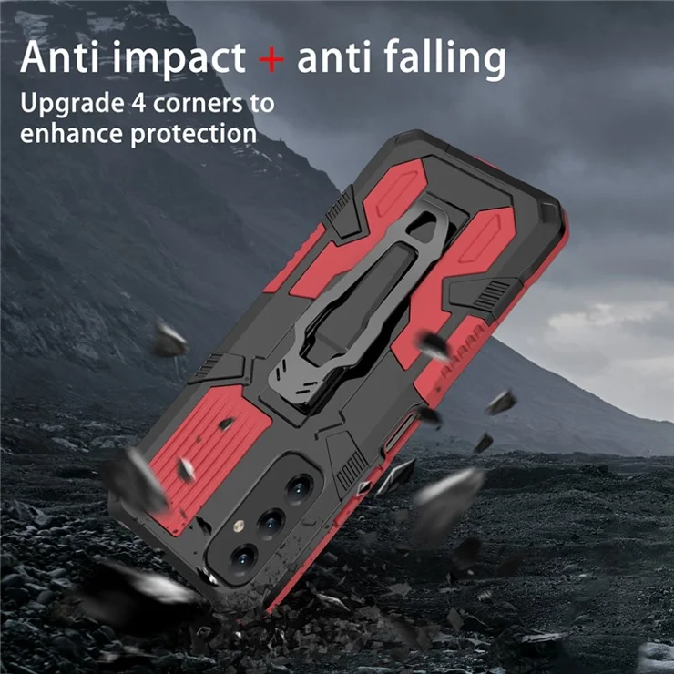 MechWarrior Project for Samsung Galaxy A14 5G / 4G TPU + PC Bump Proof Phone Case Belt Clip Holster Cover with Kickstand - Red